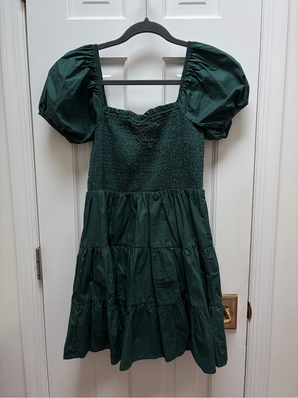 Altar'd State Deep Green Puff-Sleeve Smocked Mini Dress - Medium Size